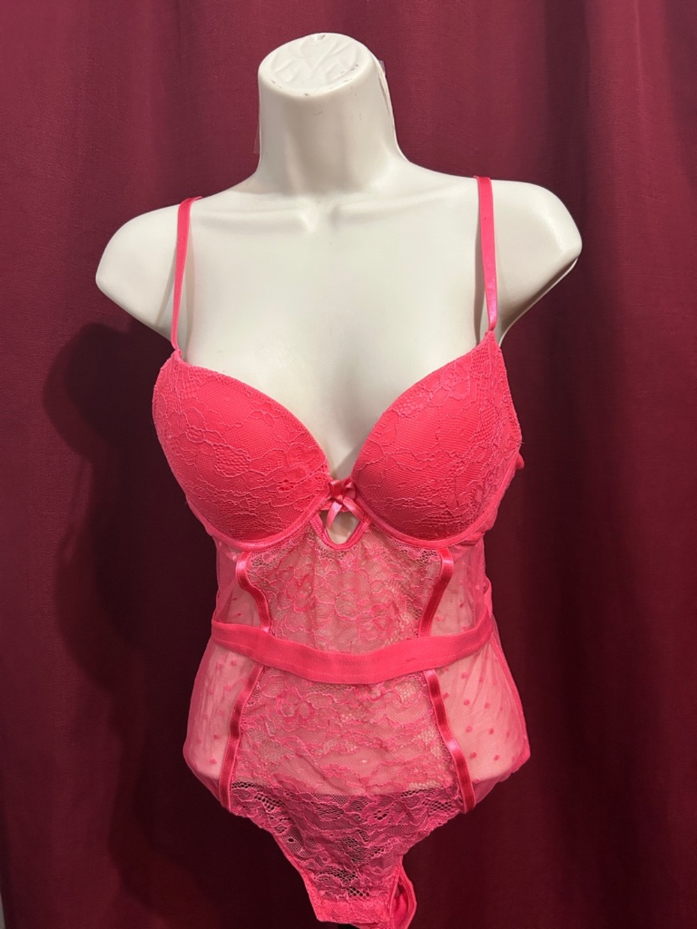 Hot Pink Lace Bodysuit Lingerie